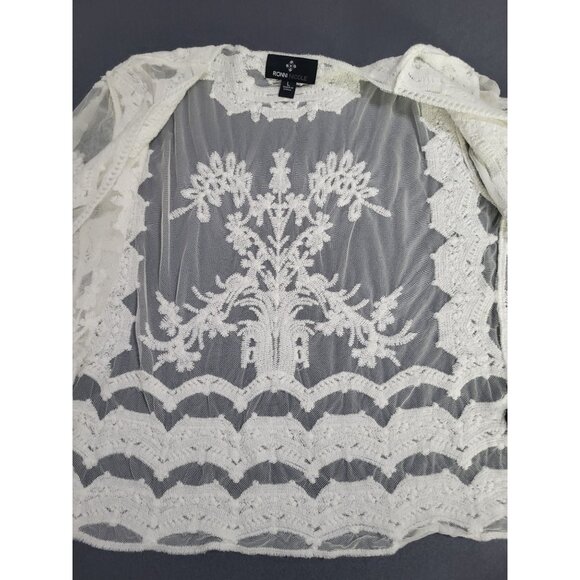 RONNI NICOLE Women's LG Embroidered Sheer Open Cardigan Shrug Cropped - Picture 9 of 9